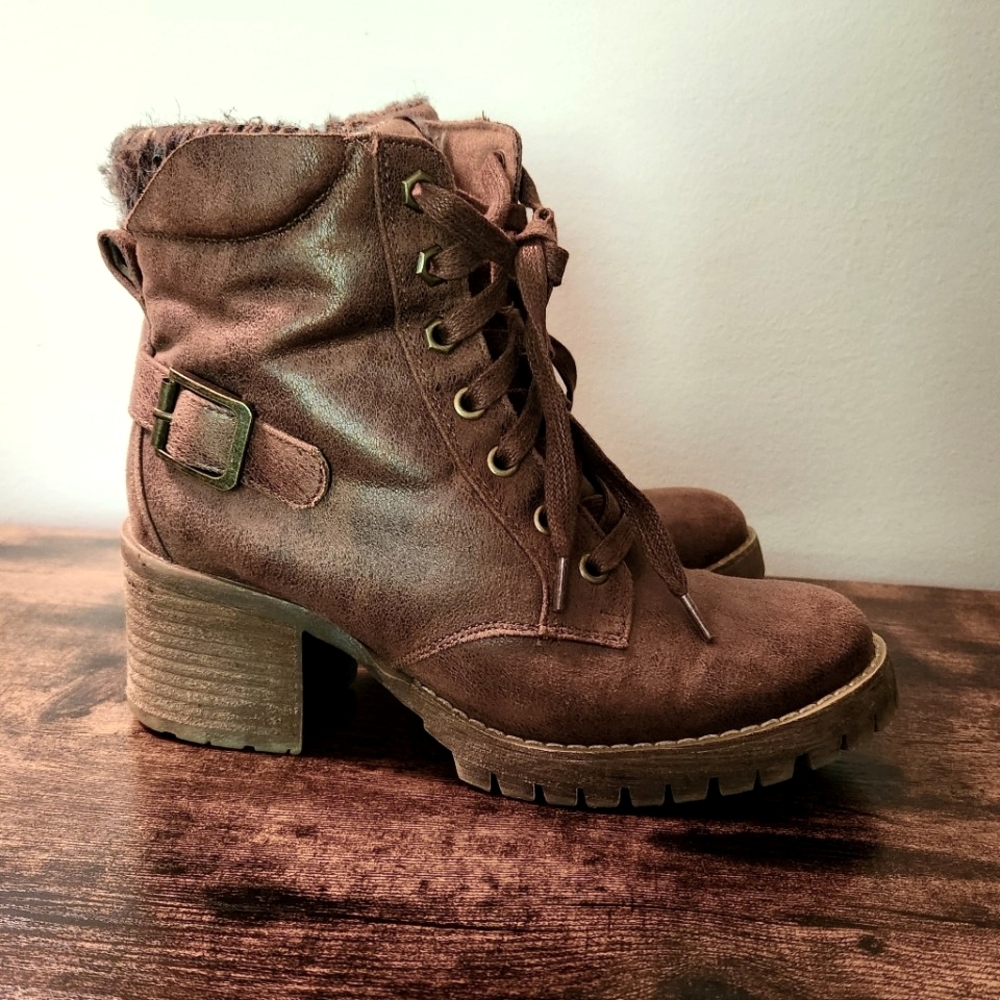 Carlos Santana Brown Lace up Moto Combat Boots Women's 7M